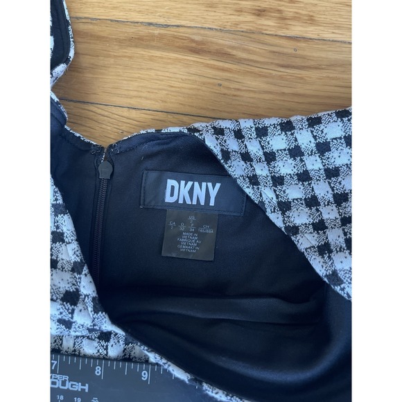 DKNY Women's Size 2 Black White Gingham Short Sleeve Fit And Flare Dress Stretch - Picture 4 of 9